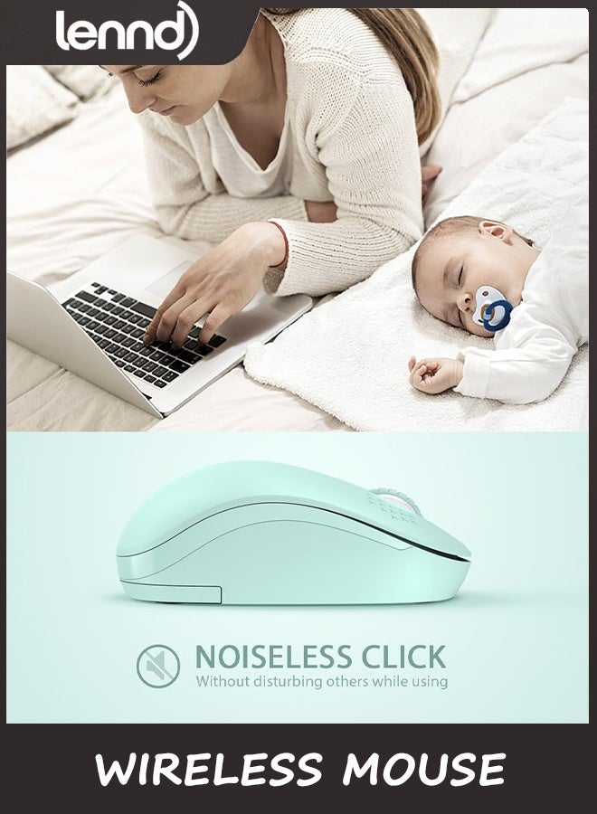 LENND Wireless Mouse for Laptop, 2.4G Quiet Computer Mouse with USB Receiver, 4 Buttons Portable Cordless Mice for Chromebook, Laptop, PC, Mac, 800/1200/1600 DPI - Mint Green - Image 2